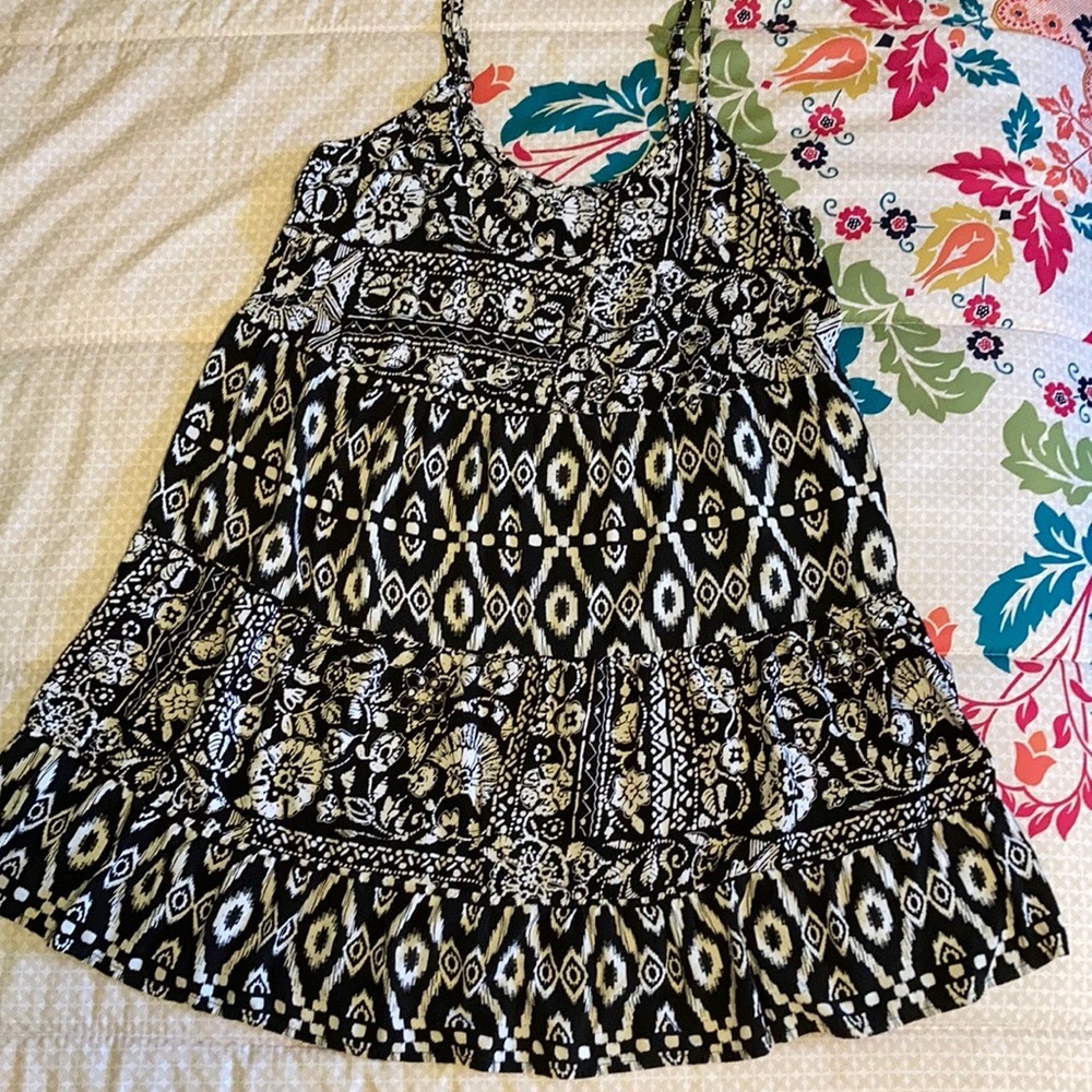 Mossimo Supply Co Black and White Ikat/Floral Boho Sundress Size S
